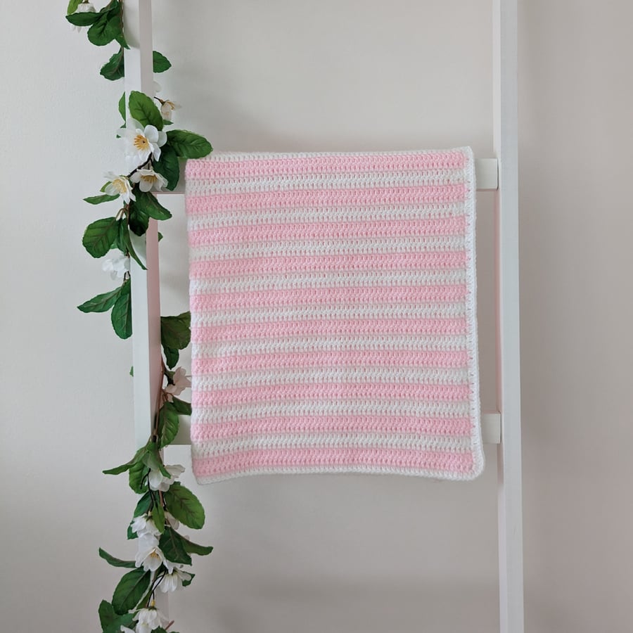 Crochet baby blanket Pink and white Folksy