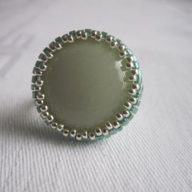 Light Green and Silver Beadwork Ring