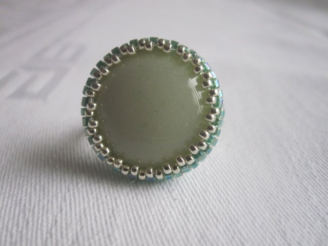Light Green and Silver Beadwork Ring