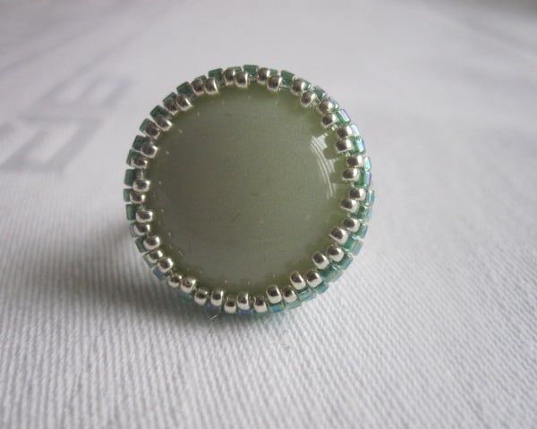 Light Green and Silver Beadwork Ring