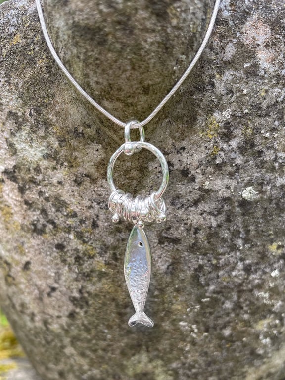 Sterling silver fish charm pendant with optional chain