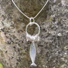 Sterling silver fish charm pendant with optional chain