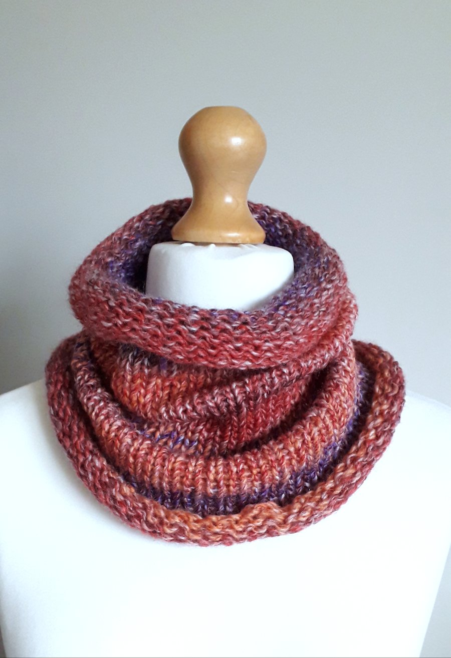 Neck warmer, Cowl, Scarf, Infinity Scarf - Orange & Purple