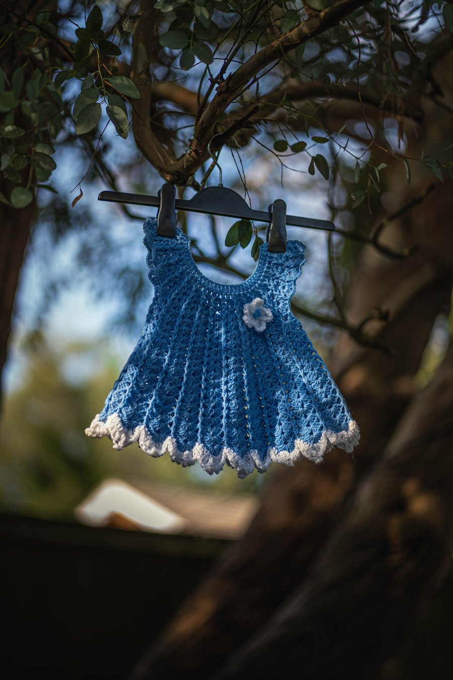 Blue Hand Knitted Baby Dress Set with Hat and socks for 9 - 12 months old