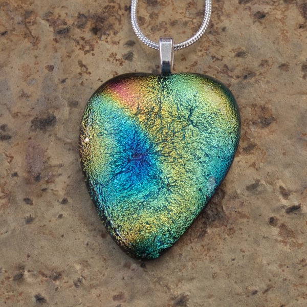 Rainbow Teardrop Dichroic Glass Pendant - 1176