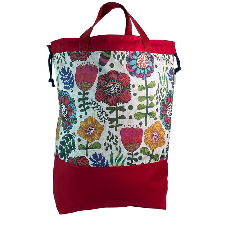 XXL drawstring knitting bag with pretty floral print, supersized 