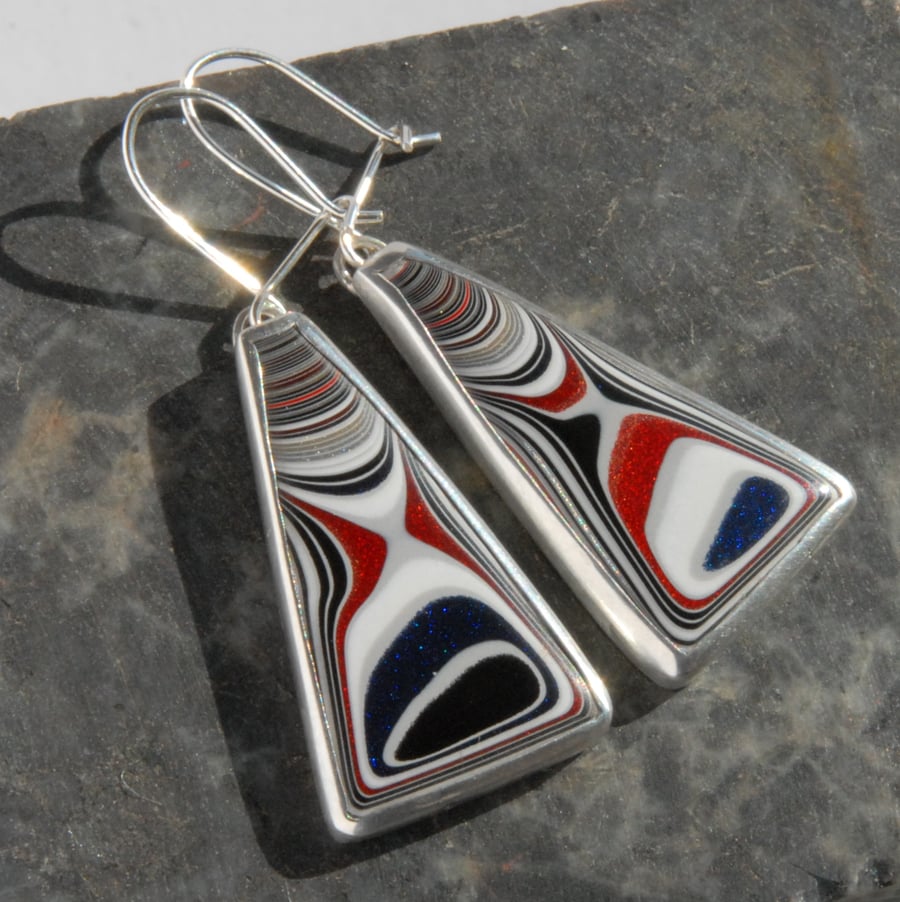 Triangular fordite and sterling silver drop earrings