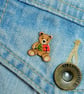 Red Poppy Pin, Handmade Tiny Teddy Bear Brooch, August Birth Flower Badge - Image 3