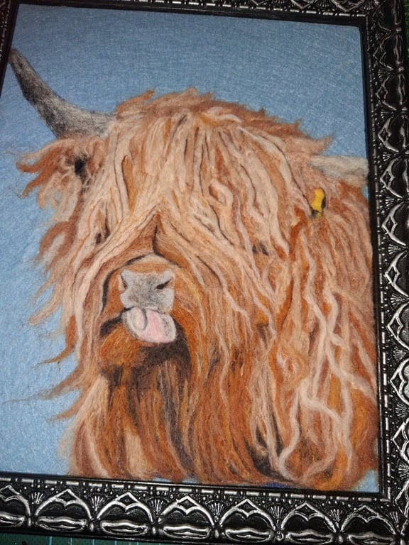 Needle felted  Highland Cow picture  Portrait