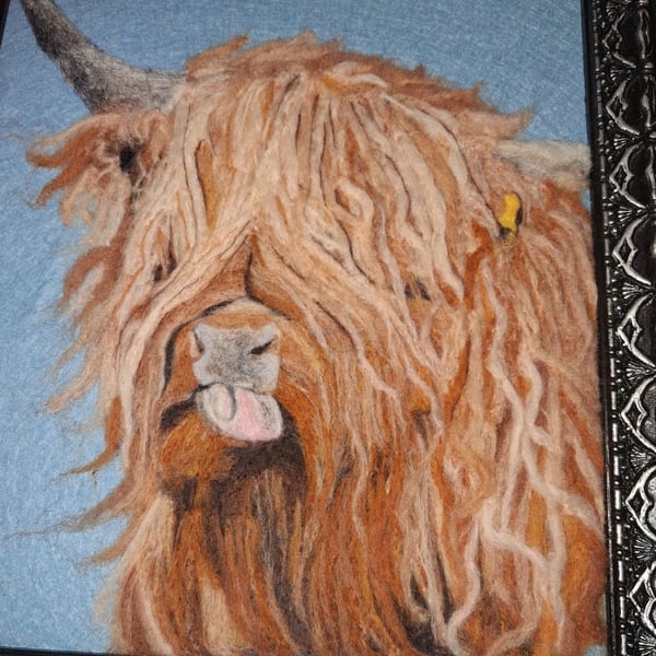 Needle felted  Highland Cow picture  Portrait