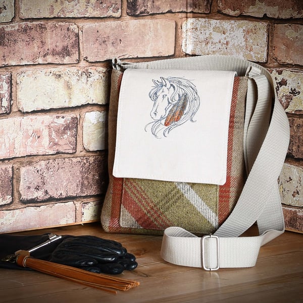 Tribal horse embroidered crossbody bag