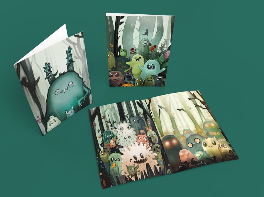 Monster Greeting Cards - Lovable Monsters - Forest Monsters 