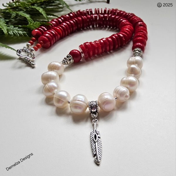 Bamboo Eco Coral & Baroque Freshwater Culture Pearl Necklace 