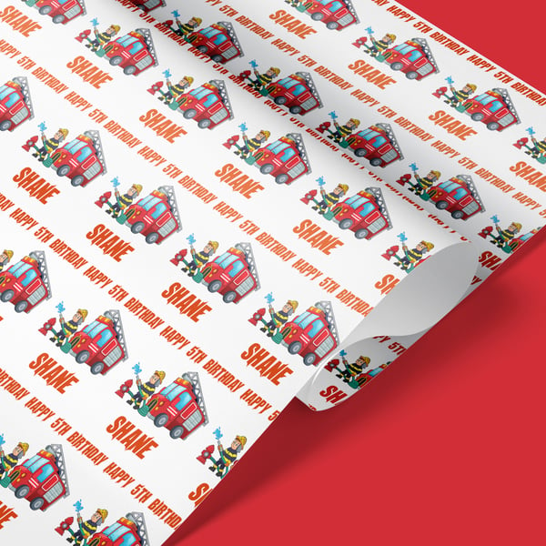 Personalised Fire engine wrapping paper
