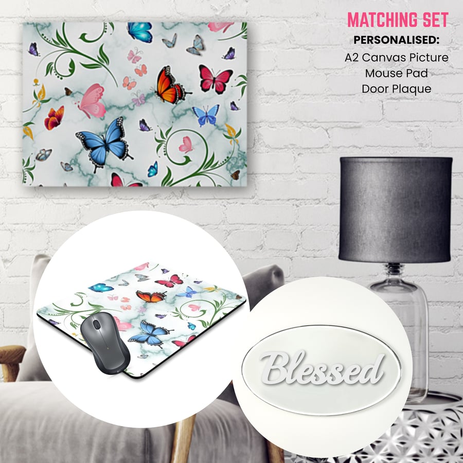 Butterfly Bliss Artistic Personalised A2 Canvas, Mouse Mat, Door Plaque!