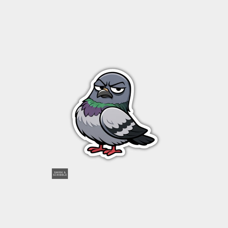 Funny Novelty Vinyl Sticker - Grumpy Pigeon     