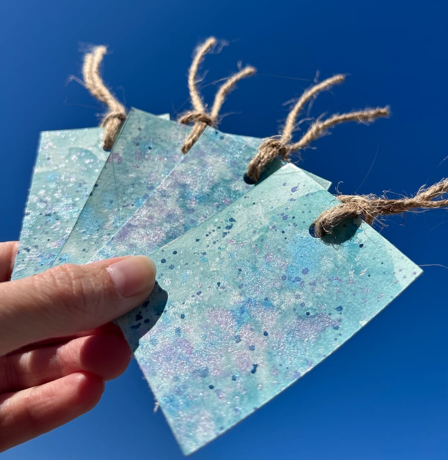 Gift Tags - Hand Painted Watercolour Tags Blue Shimmer
