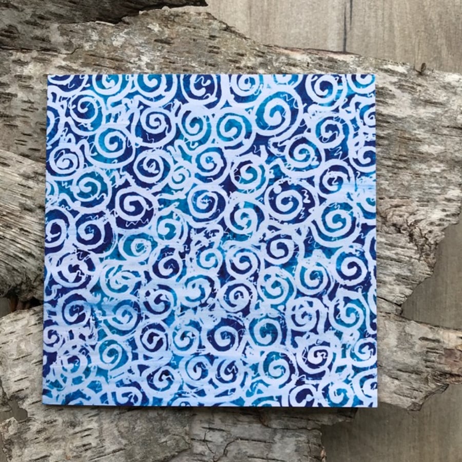 Art Greetings Card, 'Silver Sea Swirls', From Original Artwork, Blank Inside