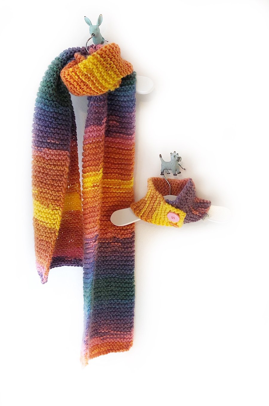 Hand Knitted Dog and Human Scarf Set - Bright Colours