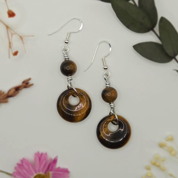 Sterling silver tiger's eye crystal drop bead earrings