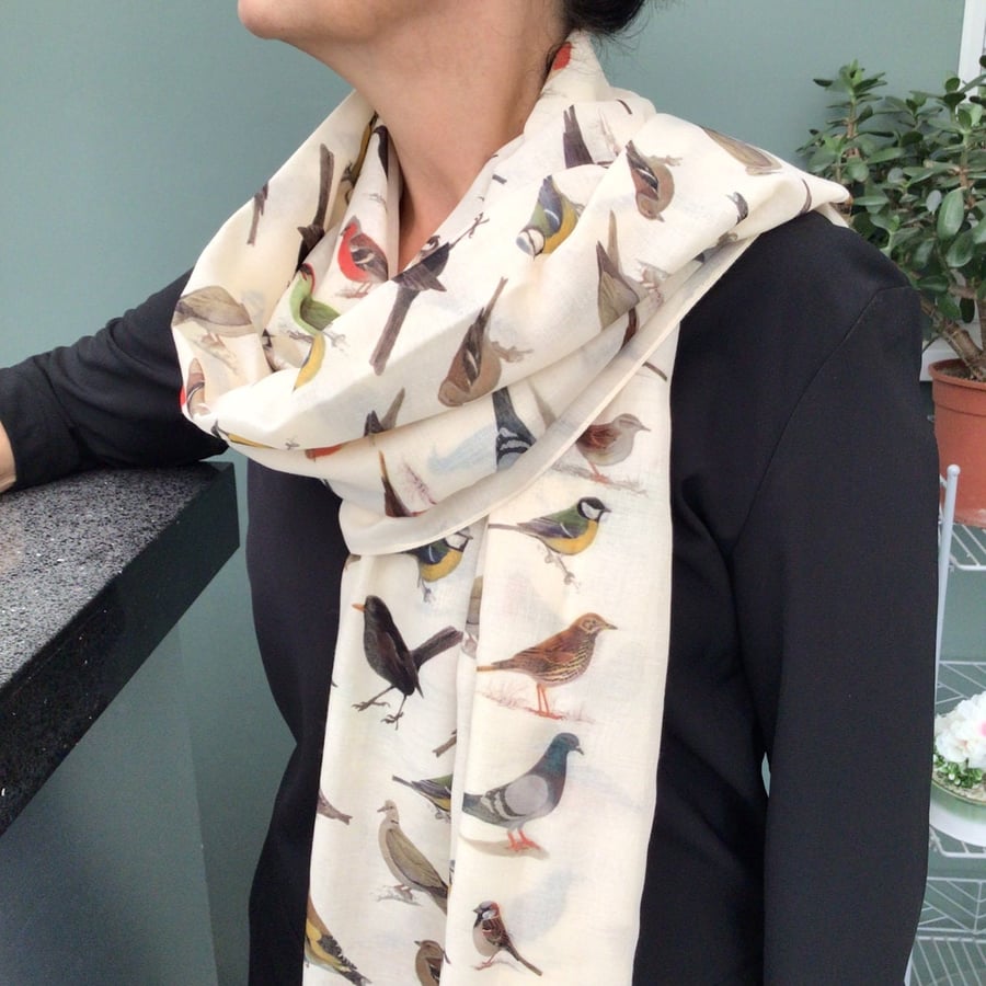 Bird scarf - Ladies Fashion Scarf - Garden Birds Scarf