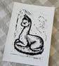Cute Alpaca Lino Print, Black Ink