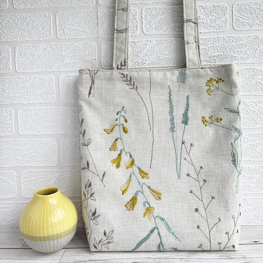 SOLD Floral Tote Bag with Embroidered Pattern