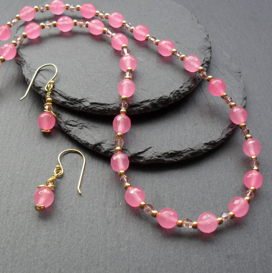 Hot Pink Dyed Quartz Gold Plated Necklace Gift For Her