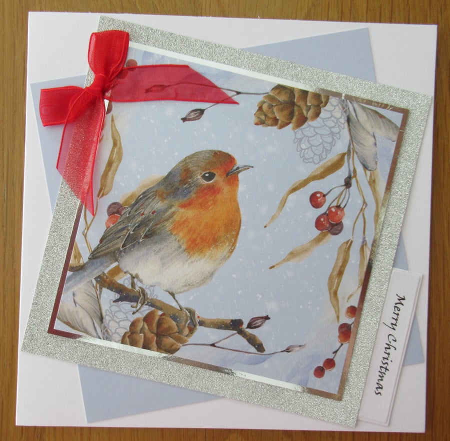 7x7" Robin on a Branch - Christmas Card