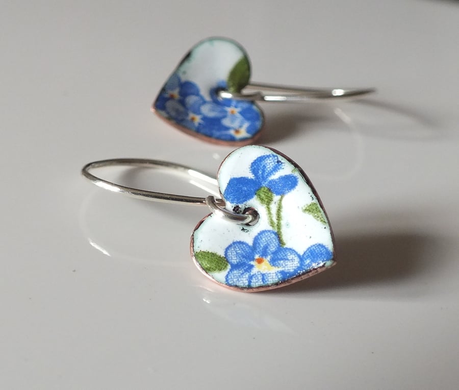 Forget me not enamelled heart earrings