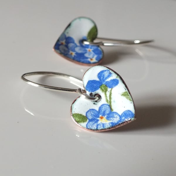 Forget me not enamelled heart earrings