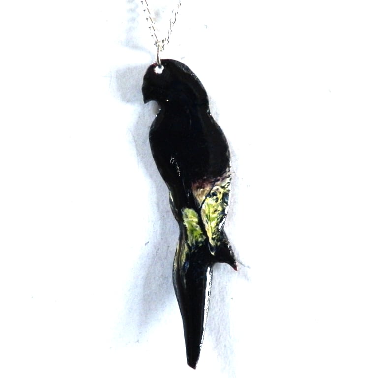 parrot pendant- black with yellow wingtip