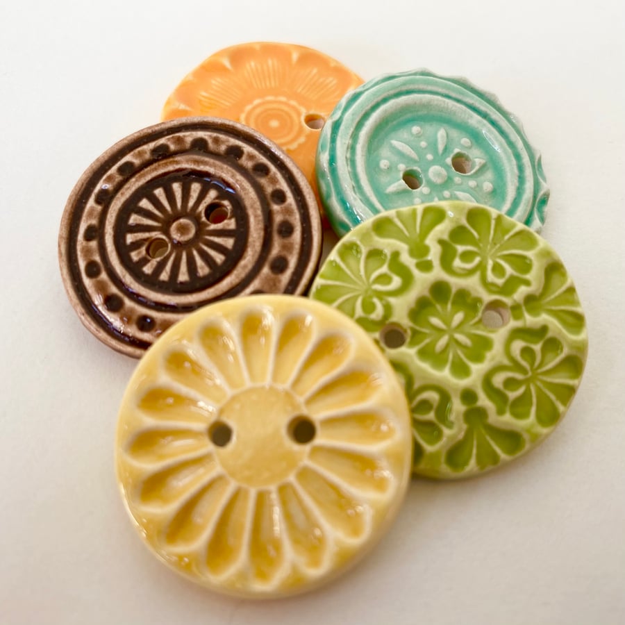 Set of five handmade ceramic buttons