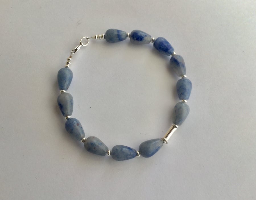 Sterling Silver Gemstone Bracelet with Blue Aventurine