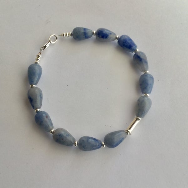 Sterling Silver Gemstone Bracelet with Blue Aventurine