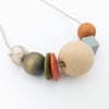 Mila - Autumnal wooden bead necklace, burnt orange, grey and olive green