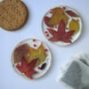 Pair of Autumn Leaf Resin Coasters with Real Leaves