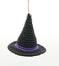 Crochet Witch Hat Hanging Decoration with Purple Stripe, Halloween Decoration