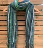 Handwoven statement scarf in shades of lime green and blue - Image 1