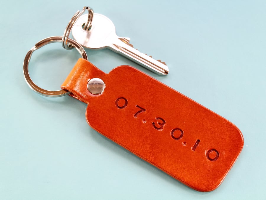 Personalised Leather Special Date Keyring, Date Key Fob, Leather Anniversary