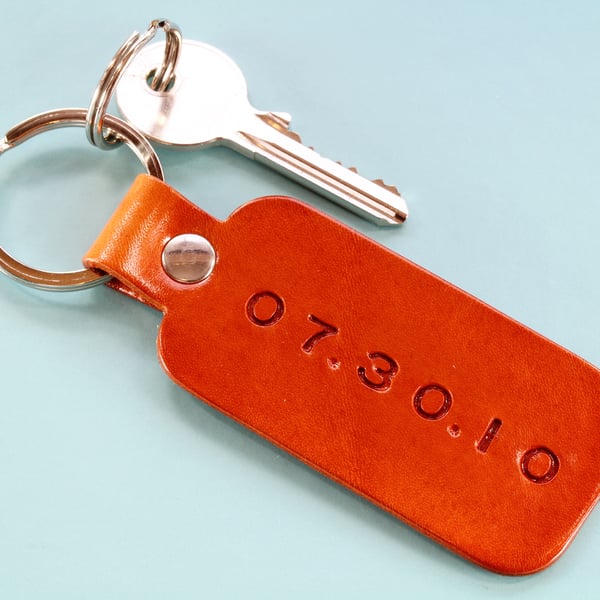 Personalised Leather Special Date Keyring, Date Key Fob, Leather Anniversary