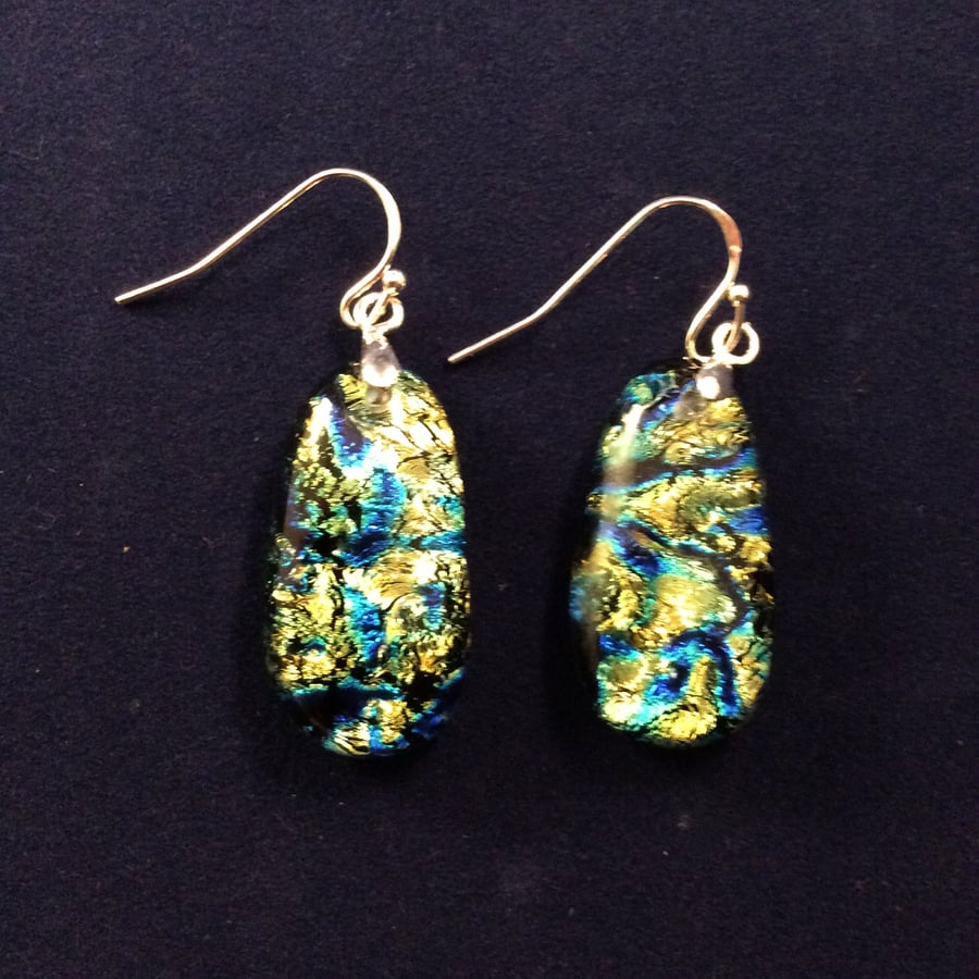 Blue green dichroic earrings