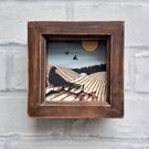 Winter Fields Picture, Miniature Diorama, Bird Picture, Winter Landscape