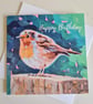 Robin bird painting printed birthday card