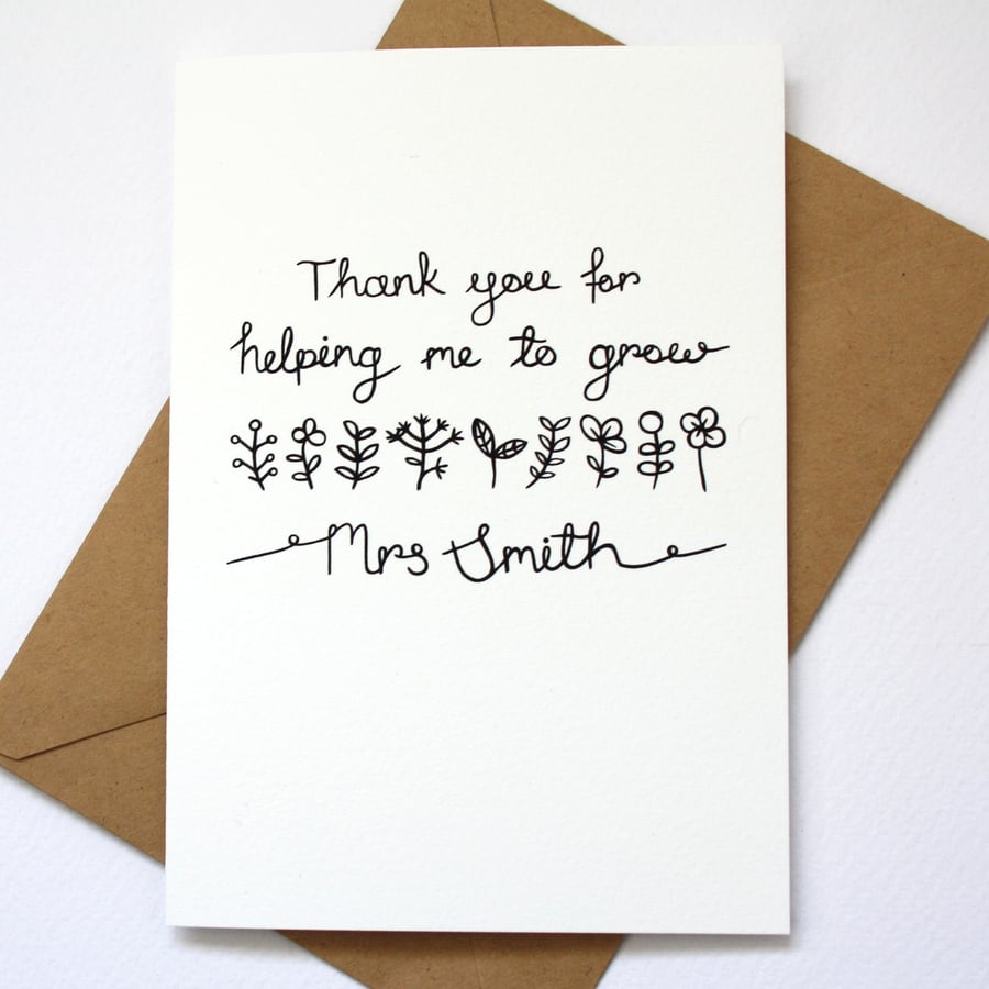 Thank you teacher personalised card