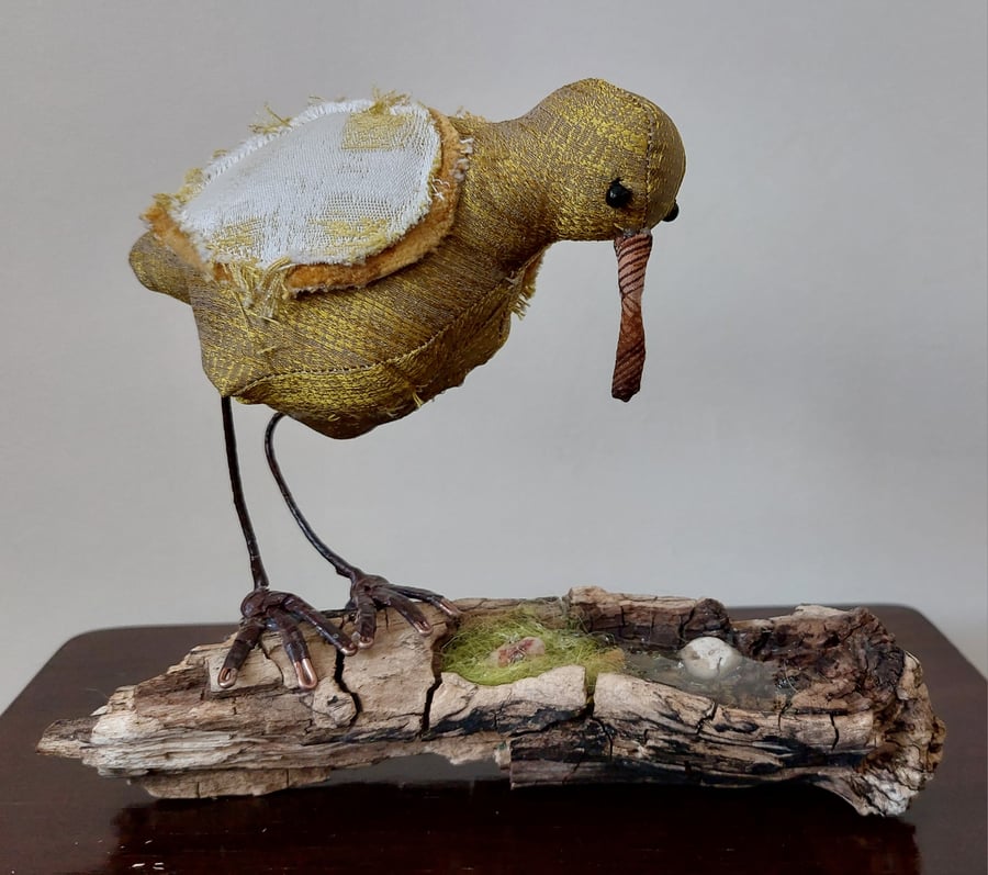 Small wading bird driftwood diorama sculpture ornament decoration 