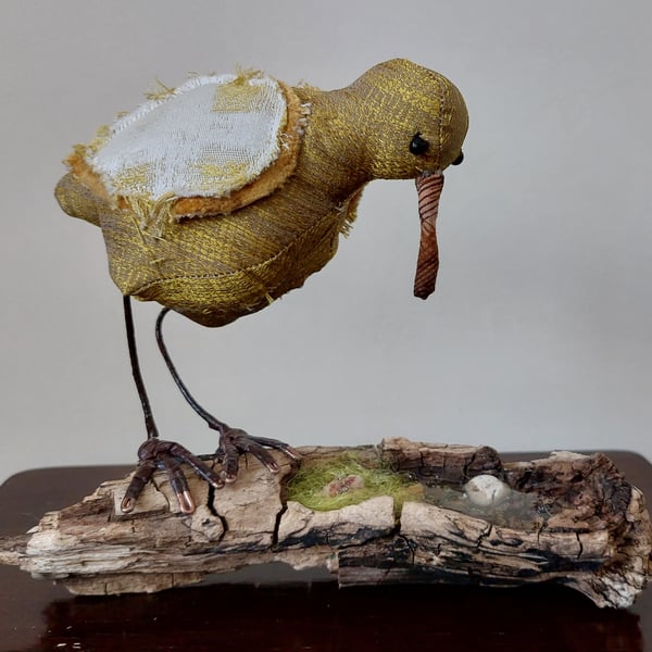 Small wading bird driftwood diorama sculpture ornament decoration 