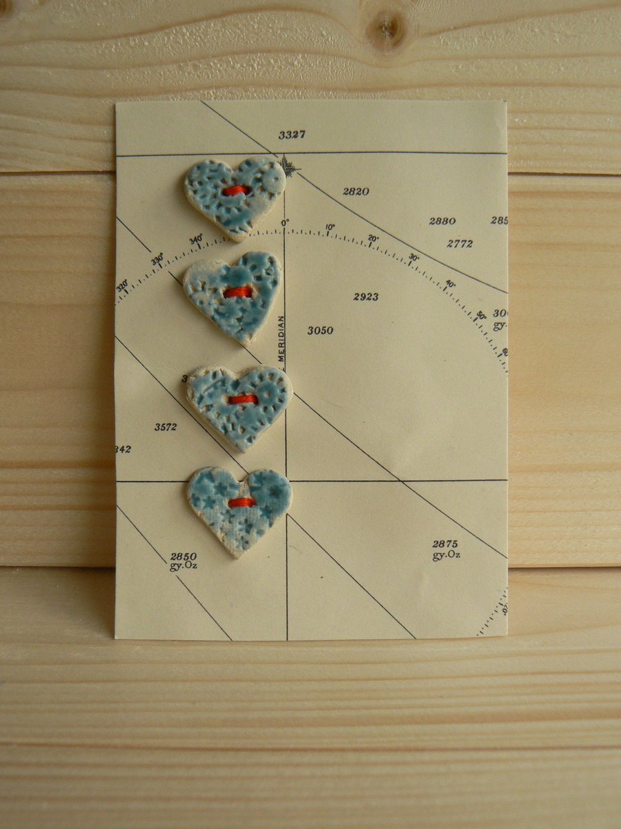 Handmade Ceramic Heart Buttons