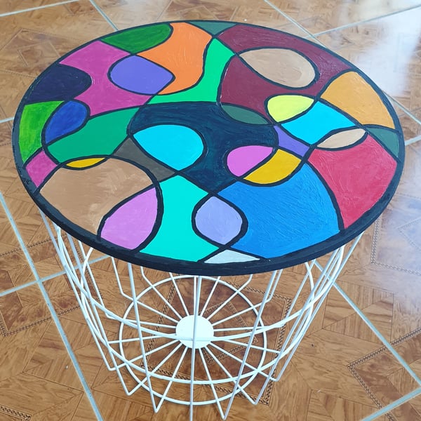 Storage table with hand painted top