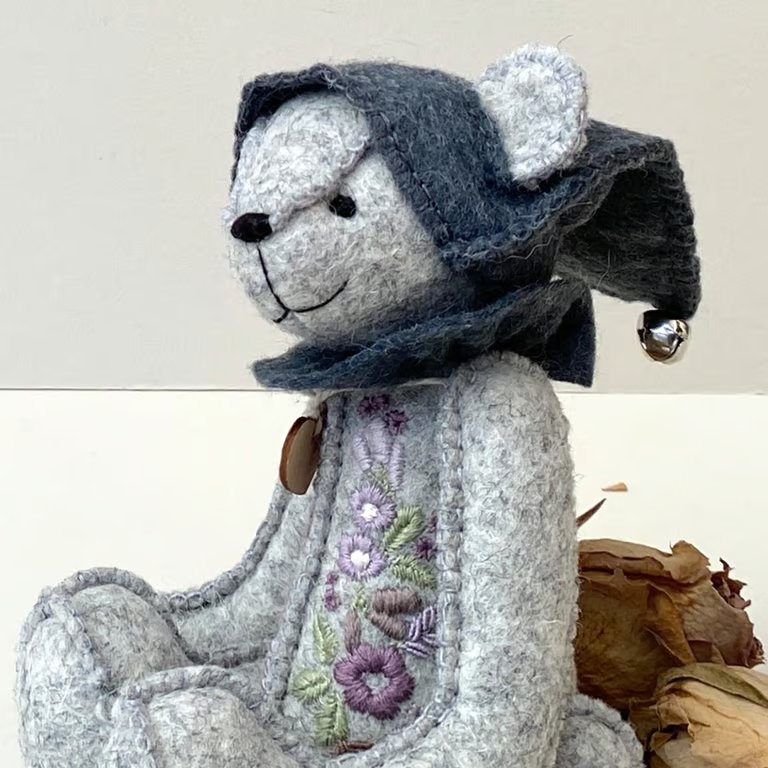 Collectabie teddy bear, hand sewn elf artist bear by UK designer Bearlescent